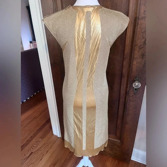 Bottega Veneta Square Neckline Gold Midi Dress Women Size XS, US2, IT38 - Picture 5 of 14